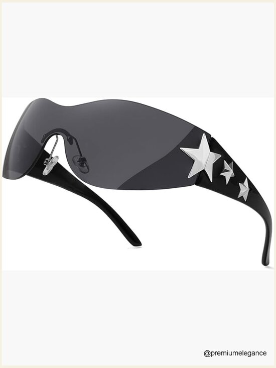 Rimless Star Wrap Around Sunglasses UV400 Shield Y2K Unisex main image 5